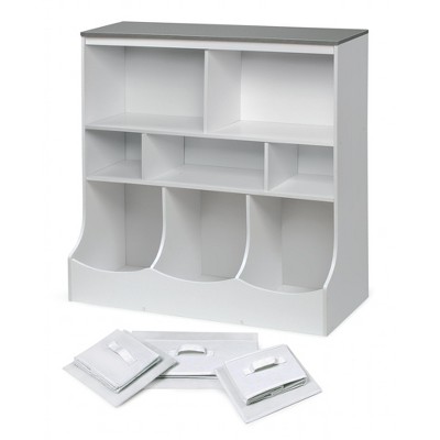 Whimsical Woodgrain & White Kids Storage Organizer with Baskets