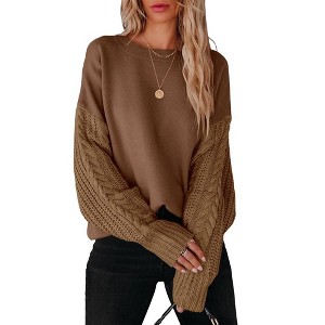 Women's Sweater Long Sleeve Top Rib Knit Crew Neck Sweate - 1 of 4