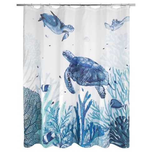 Sea Turtle Shower Curtain Green Ocean Turtle Beach Nautical