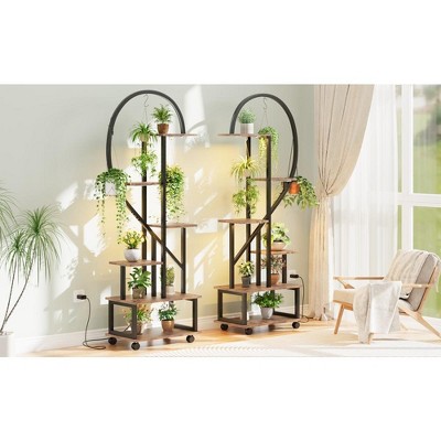 6-Tier Plant Stand, Indoor Plant Stand, with Detachable Wheels, Drawers, LED Grow Light, for Home Patio Lawn Garden Balcony