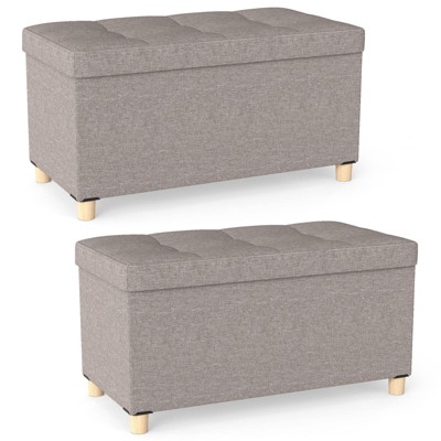 Costway 1/2 PCS 30” Storage Ottoman Bench with Tray Rubber Wood Legs for Small Space Entryway Gray/Beige