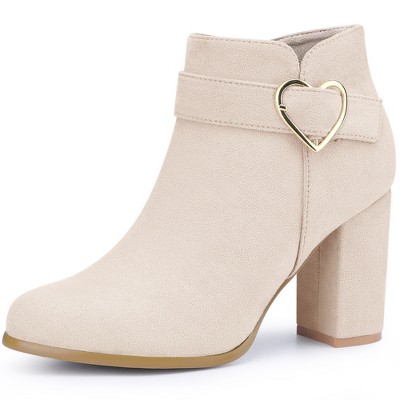 BLISSFUL STEP Buckle Chunky Heels with Side Zip Ankle Boots for Women