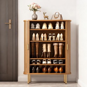 TiramisuBest 31.5" Shoe Storage Cabinet with Sliding Door, Shoe Cabinet with 6 Shelves,Freestanding Shoe Rack for Entryway, Hallway,Walnut - 1 of 4