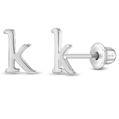 Girls' Polished Initial Letter Initial Screw Back Sterling Silver Earrings - In Season Jewelry