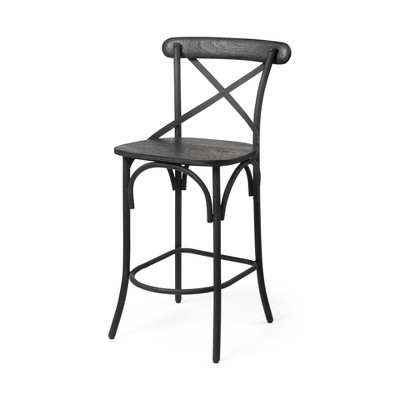 HomeRoots 26" Black Solid Wood and Iron Counter Height Bar Chair