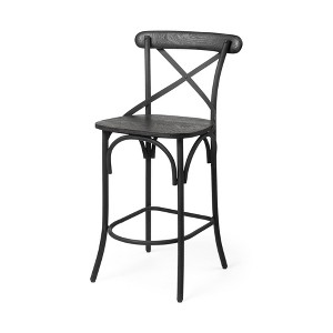 HomeRoots 26" Black Solid Wood and Iron Counter Height Bar Chair - 1 of 4