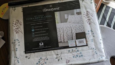 King Patterned Oversized Cotton Flannel 4pc Sheet Set Beige Windowpane ...