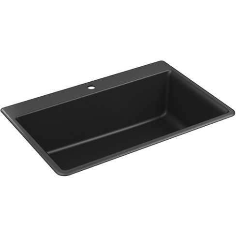 Kohler K 8437 1 Kennon 33 Neoroc Single Basin Drop In Or Undermount Kitchen Sink With Single Faucet Hole Matte Black