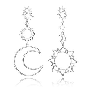 Hollow Sun Moon Stars earrings for women Planet Asymmetric Long Tassel Big Drop Dangle Earrings for Women Jewelry (silver) - 1 of 4