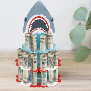 Big Dot of Happiness Shark Zone - DIY Jawsome Shark Party or Birthday Party Money Holder Gift - Cash Cake - 1 of 4