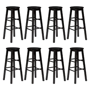 PJ Wood Classic Round-Seat 24" Tall Kitchen Counter Stools for Homes, Dining Spaces, and Bars with Backless Seats, Square Legs, Black (8 Pack) - 1 of 4