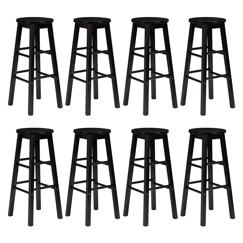 PJ Wood Classic Round-Seat 24" Tall Kitchen Counter Stools for Homes, Dining Spaces, and Bars with Backless Seats, Square Legs, Black (8 Pack), 1 of 7