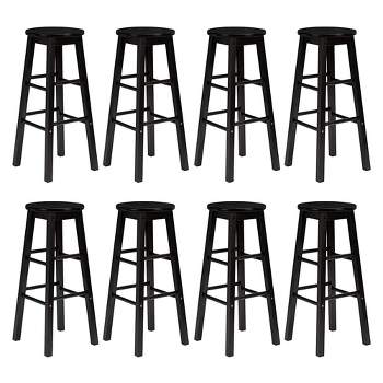 PJ Wood Classic Round-Seat 24" Tall Kitchen Counter Stools for Homes, Dining Spaces, and Bars with Backless Seats, Square Legs, Black (8 Pack)