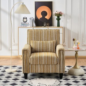 34" Cotton Linen Striped Upholstered Armchair Sofas with Nailhead Trim and Dark Brown Legs - 1 of 4