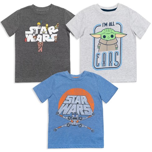 STAR WARS Kids 3 Pack T-Shirts Mandalorian The Child Darth Vader Millennium Falcon 