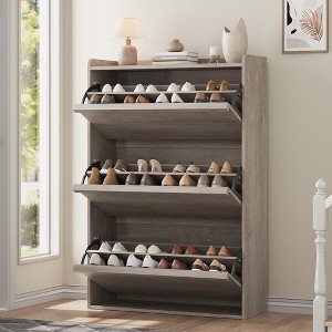 Adjustable Wooden Shoe Organizer Cabinet with 3 Flip Drawers, Shoe Storage for Entryway, Hallway, Living Room - 1 of 4