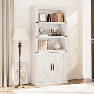 Farmhouse Bookcases with Doors, 5 Tier Bookshelf with Storage, Wooden Storage Cabinet - 1 of 4