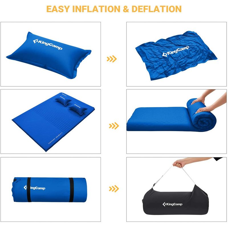 KingCamp Double Self Inflating Camping Sleeping Pad Mat with 2 Pillows, 6 of 8