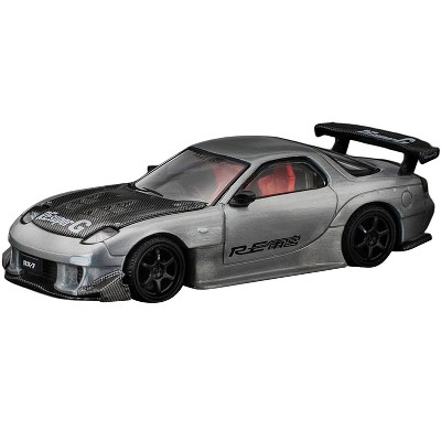 SkylinMazda RX-7 RE-Amemiya RHD Silver Met. w/Carbon Hood "Japan Minicar a Gogo Exclusive" 1/64 Diecast Model Car by Pop Race