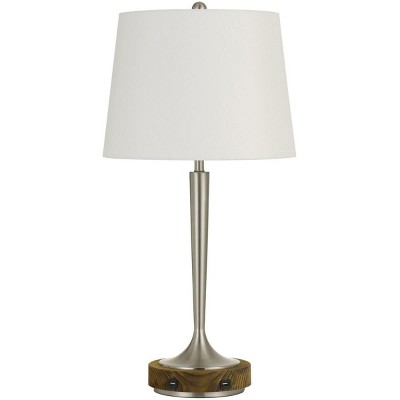 Cal Lighting 150W 3 Way Chester Metal Table Lamp With Wood Accent Base And 2 Usb Charging Ports - Brushed Steel And Wood