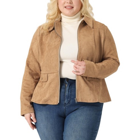 Agnes Orinda Women s Plus Size Suede Turn down Collar Flap Pockets Zip Up Faux Suede Biker Motor Jacket Target