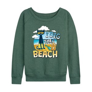 Women's - Pete the Cat - I Dig The Beach Lightweight French Terry Wide Neck Long Sleeve Shirt - 1 of 4