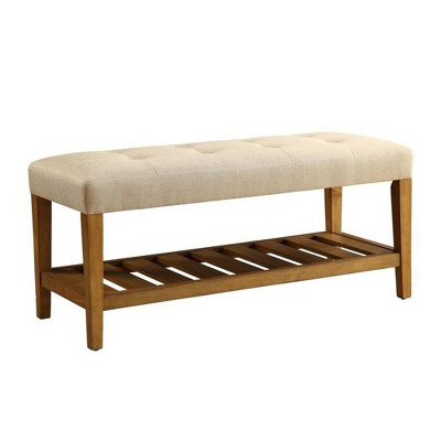 Wooden Bench with Tapered Legs Beige/Oak Brown - Benzara