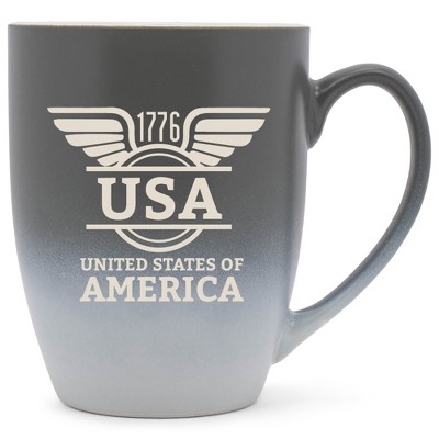 100 North United States of America 10 Ounce Gray and White Two Toned Ombre, Comfortably Fits Your Hands, Ceramic Tea Coffee Cup Mug, USA United States