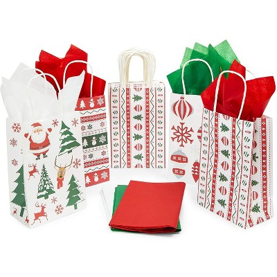 Bright Creations 24 Christmas Party Small Gift Bags & 24 Sheets of Tissue Paper (8 x 5.3 x 3.15 in)