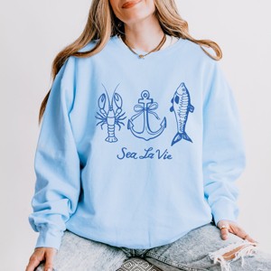 Simply Sage Market Sea La Vie 3 Across Lightweight Garment Dyed Sweatshirt - M - Hydrangea - 1 of 4