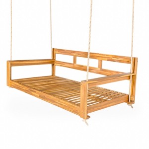 Gulches Patio Swings: Twin Size Porch Swing Daybed with 118-Inch Ropes, Black/Brown/White/Natural Finish - 1 of 4
