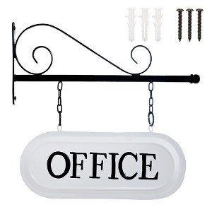 AuldHome Wall-Mounted Metal Office Entrance Sign, Farmhouse Enamelware 2-Sided Reception Sign - 1 of 4
