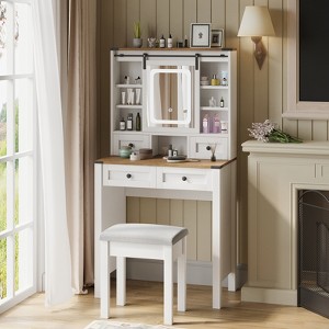 ELECWISH Small Vanity Table with Mirror, Chair and Storage Stool - 1 of 4