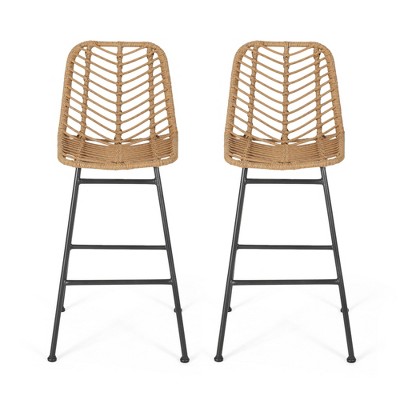 DSVIMOY Counter and Bar Stool Set of 2 Outdoor Wicker Barstools with Durable Design for Patio, Light Brown, 37.75"*22.75"*21.25"