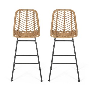 DSVIMOY Counter and Bar Stool Set of 2 Outdoor Wicker Barstools with Durable Design for Patio, Light Brown, 37.75"*22.75"*21.25" - 1 of 4