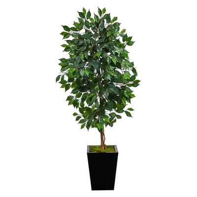Nearly Natural 5’ Ficus Artificial Tree in Black Metal Planter