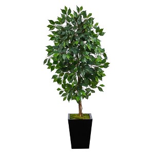 Nearly Natural 5’ Ficus Artificial Tree in Black Metal Planter - 1 of 1