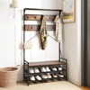 Costway Coat Rack 4-In-1 Hall Tree with 11 Hanging Hooks, Shoe Bench, 2-Tier Shoe Rack Gray/Brown - 2 of 4