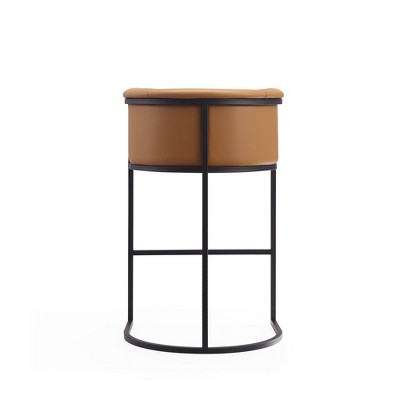 Modernist Camel & Black Metal Barstools - Set of 3