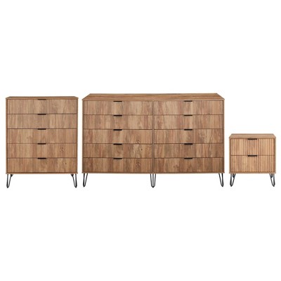 Manhattan Comfort Dumbo 3pc 5 Drawer Dresser, 10 Drawer Dresser and Nightstand Set