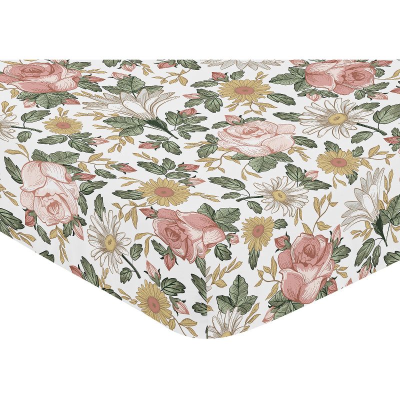 Sweet Jojo Designs Baby Fitted Crib Sheet Pink and Green Vintage Floral Collection, 4 of 8