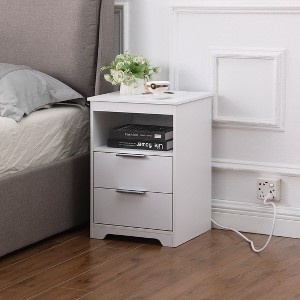 PAGED Nightstand with Storage Drawer and Open Shelf, Modern Wooden Side Table, Bedside Cabinet for Bedroom, Living Room - 1 of 4