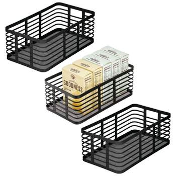 mDesign Metal Wire Organizer Basket for Kitchen/Pantry, 3 Pack, Matte Black