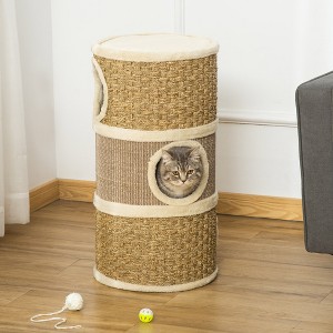 LOVMOR 28 Inch Cat Condo, 3 Story Cat Hideaway with Sisal Scratching Pad, Barrel Shaped Small Cat Tree for Indoor Cats - 1 of 4