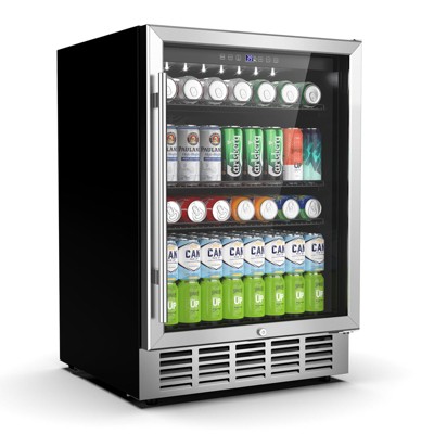 Mojgar 24 Inch Beverage Refrigerator, 190 Cans Built-in/Freestanding Beverage Cooler, Digital Memory Under Counter Beer Fridge