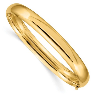 Black Bow Jewelry 8mm 14k Yellow Gold Polished Domed Hinged Bangle Bracelet, 8 Inch