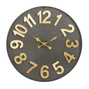 32"x32" Metal Wall Clock with Gold Numbers Black - CosmoLiving by Cosmopolitan: Silent, Round, Industrial Style - 1 of 4