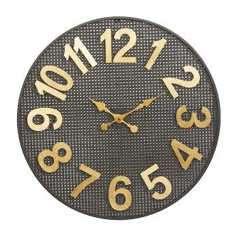32"x32" Metal Wall Clock with Gold Numbers Black - CosmoLiving by Cosmopolitan