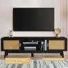 KTMBDW TV Stand for TVs up to 65'', Entertainment Center With Rattan Door, Shelves & 2 Cabinets, Long Boho Media Console for Living Room, Black - 2 of 4