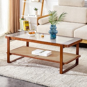 VYNXARIA Elegant Glass Top Coffee Table with Polished Edges and Versatile Design - 1 of 4